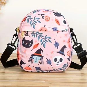 Halloween Pink Crossbody Bag Purse Witch Ghost Bats Black Cat Pumpkins Skulls
